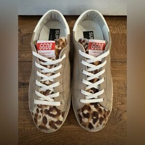 Golden Goose Superstar Tan Leopard Leather Sneakers Women's Size 39